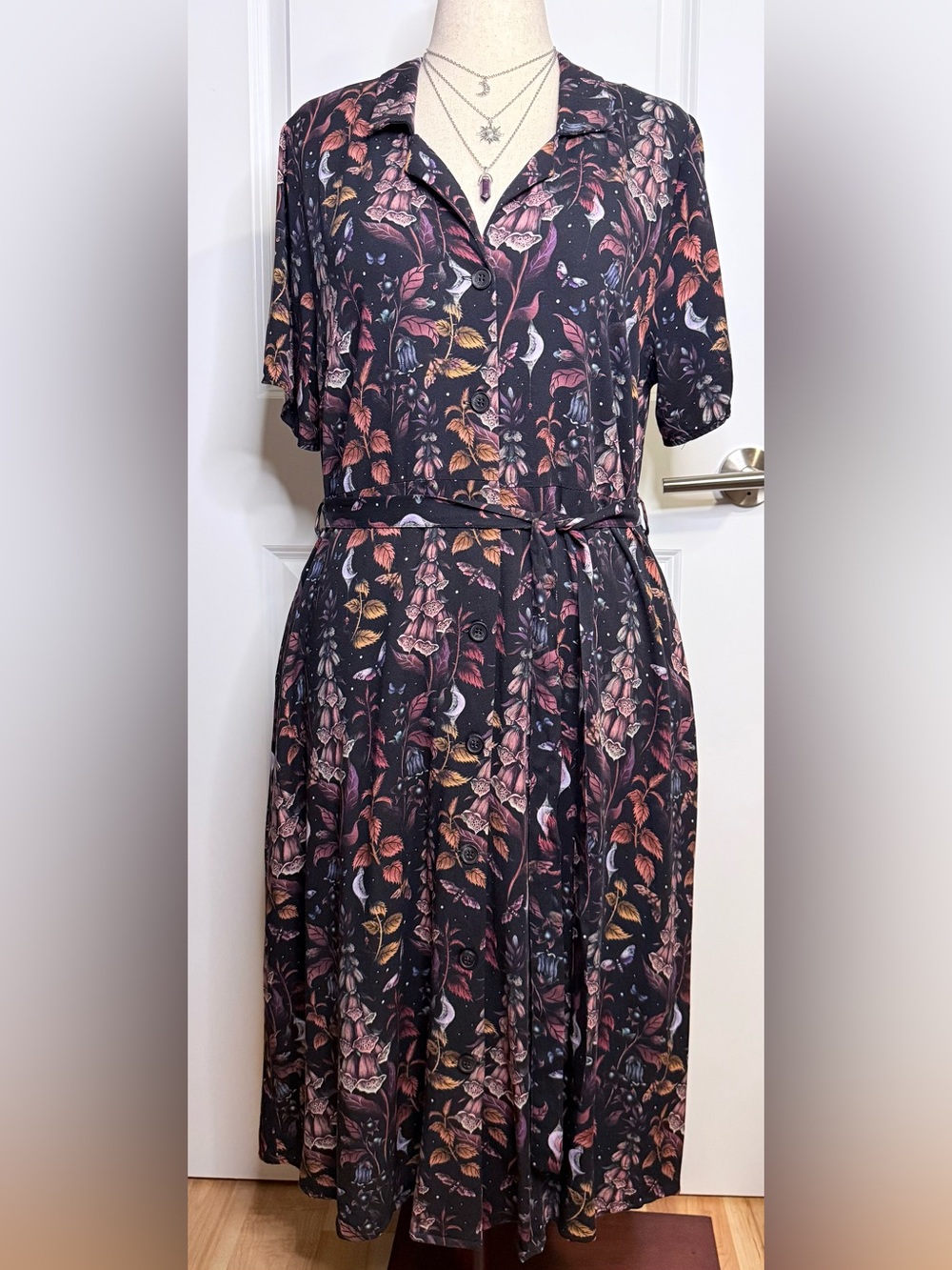 NEW Disturbia Foxglove Midi Shirt Dress Pockets Dark Botanical Goth Grunge US12 - Picture 5 of 13